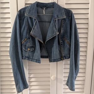 Free People Blue Cropped Jean Jacket